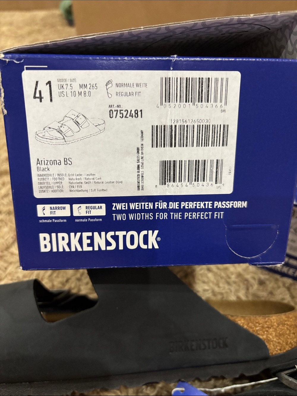 Birkenstock Arizona BS Black Leather Two-Strap Sandals Size 40 EU - Picture 7 of 8